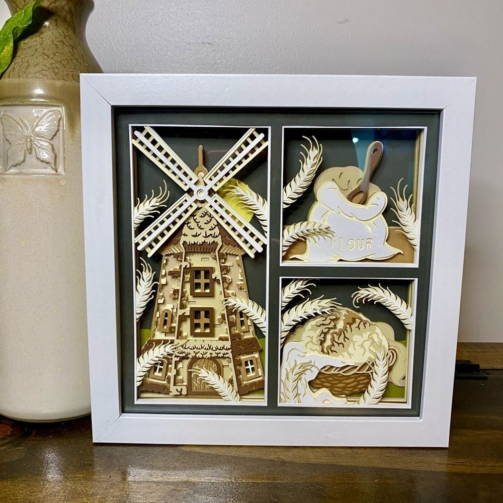 3D Bakery Bread Windmill Trio Shadowbox